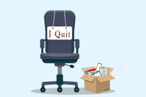 Office chair with desk items after worker quits