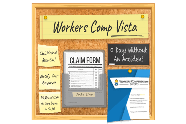 Workers comp bulletin board hanging in a Vista workplace