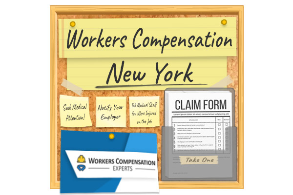 Workers comp bulletin board hanging in a New York workplace